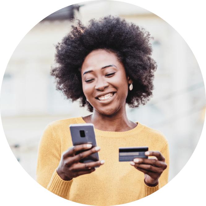 Woman getting credit card details image