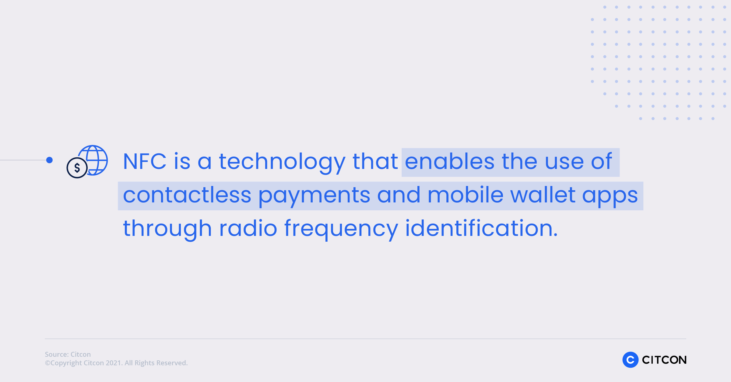 NFC is a technology that enables the use of contactless payments and mobile wallet apps through radio frequency identification.